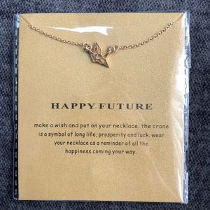 Happy Future Crane necklace 14k gold dipped
